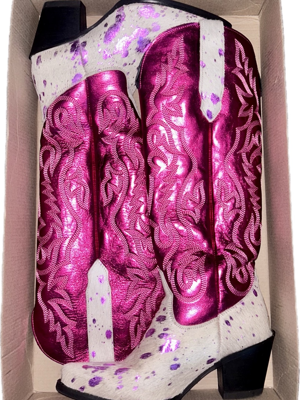 Metallic Hot Pink Snip Toe Cowboy Boots - Leather & Harion 7.5 - Picture 13 of 13